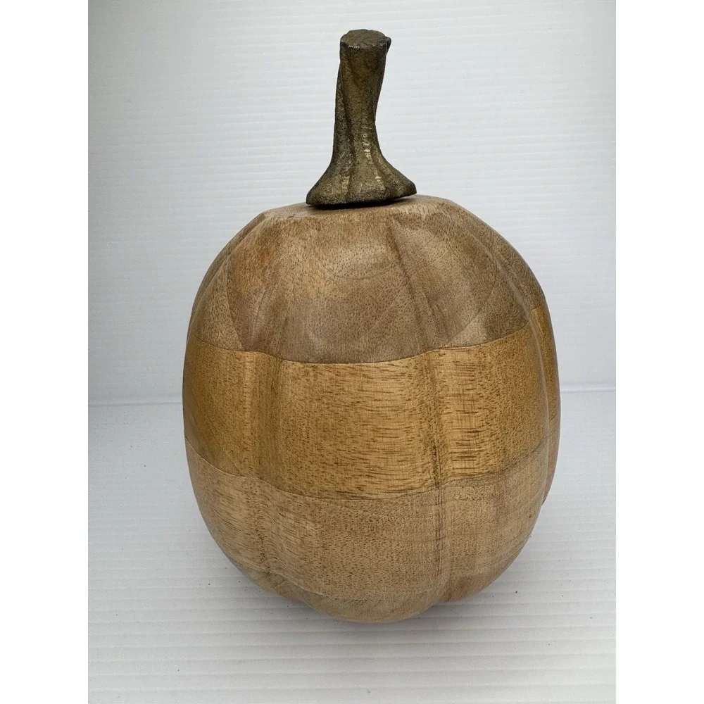 Set of 2 Solid Wood Pumpkins Natural Gourds Rustic Fall Thanksgiving Table Decor